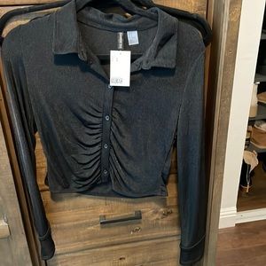 Silky like button up black blouse